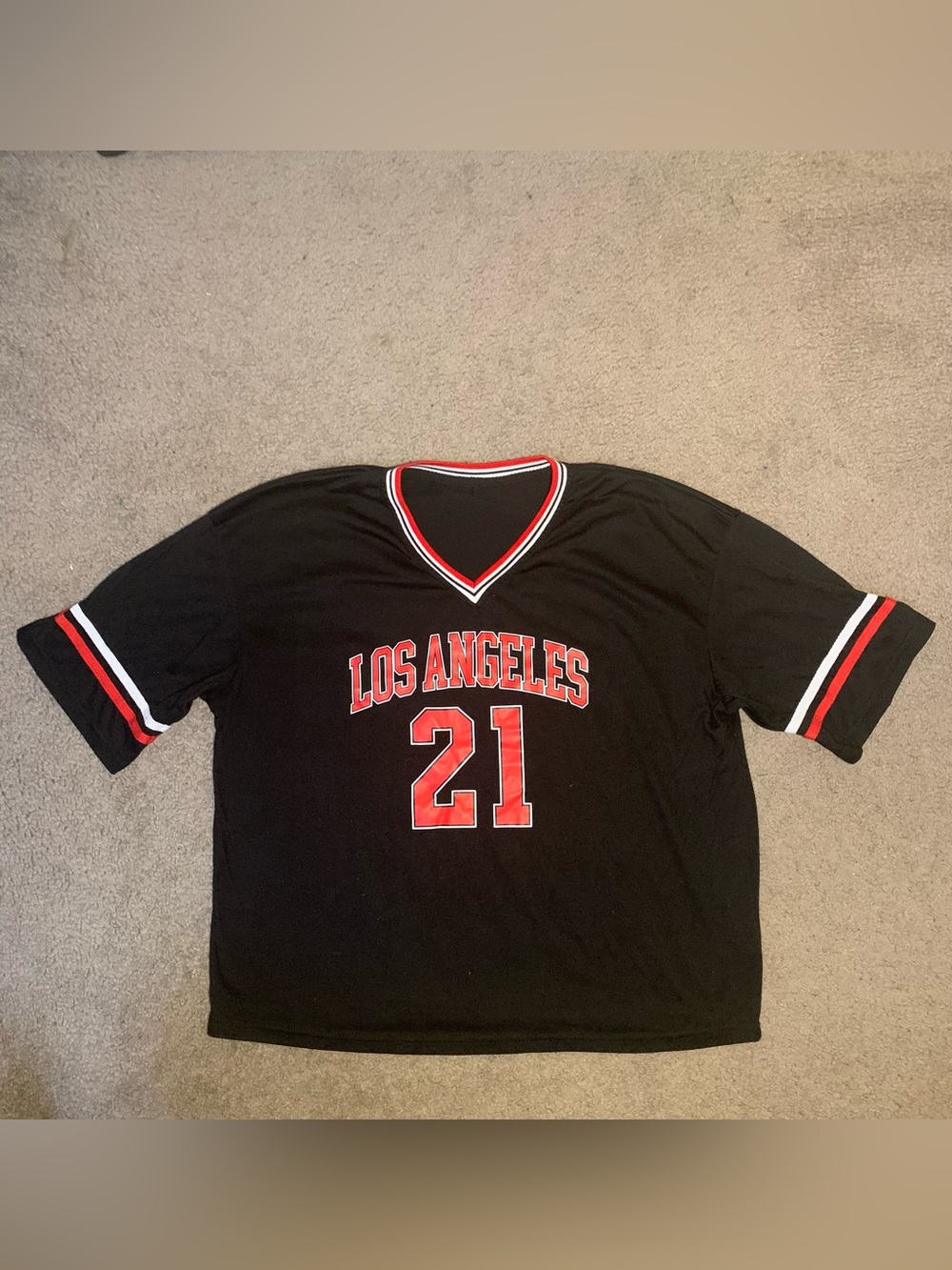 Black "Los Angeles 21" V-Neck Short Sleeve Top